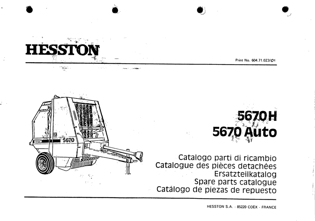 Hesston 5670 Parts Catalogue, Spares Parts List Manual PDF Catalog
